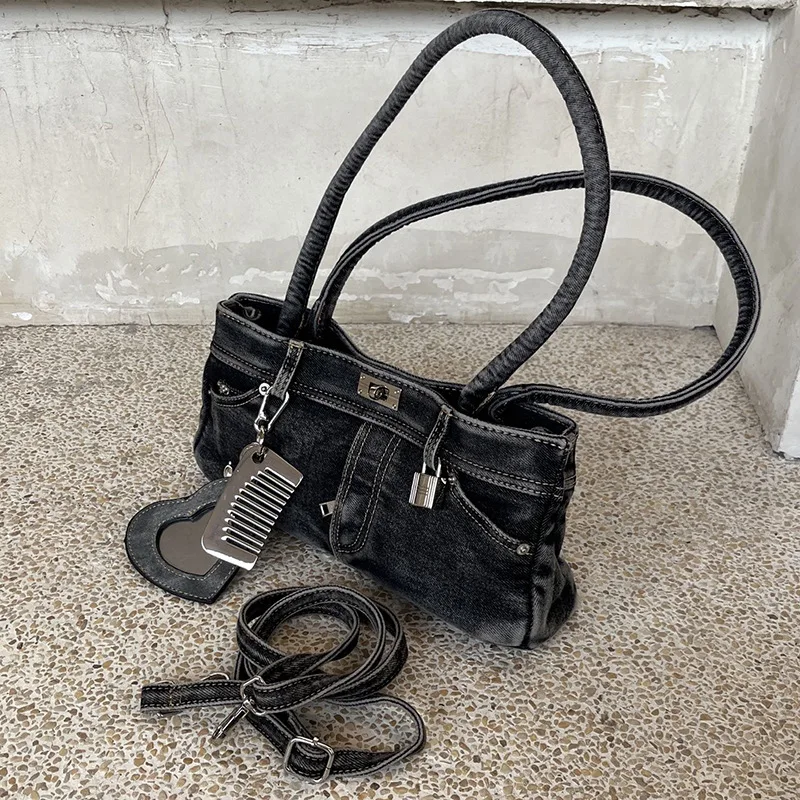 

Новинка 2023 года, универсальная джинсовая сумка в стиле панк, модные джинсы с ремешком, сумка на одно плечо, подмышки, сумка через плечо с несколькими карманами