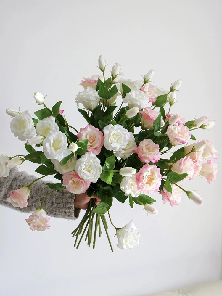 4/8/10Pcs Pink Artificial Lisianthus Flowers Wedding Floral Arrangement Bouquet White Soft Touch Faux Eustoma Bouquet Home Decor