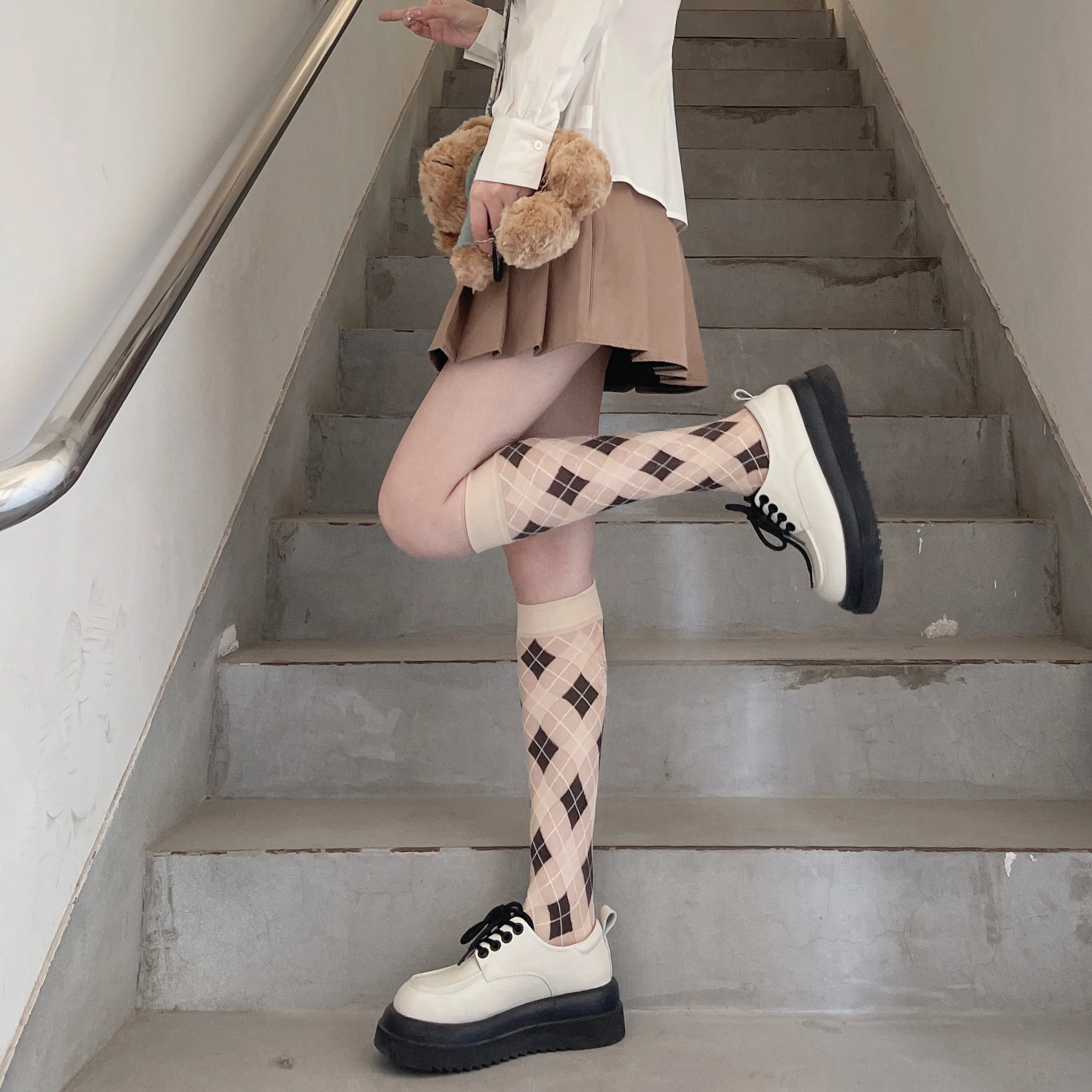 Velvet Thin Women Stockings Japanese Style Plaid School Girls Knee Socks Stockings JK Lolita Kawaii Cute Long Socks Stockings