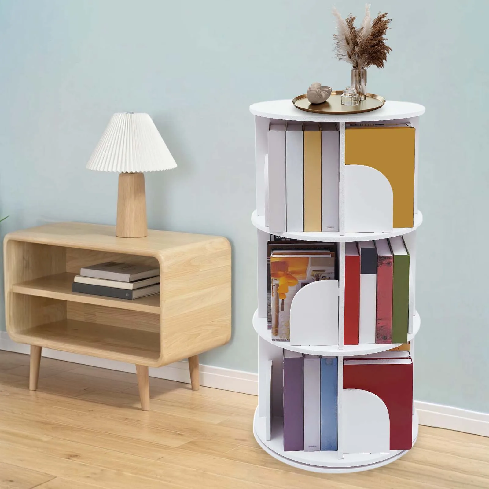 

3-х уровневый 360 ° Вращающаяся книжная полка из ПВХ, органайзер для хранения с 12 отделениями, настольный напольный органайзер для книг, домашнего офиса, гостиной