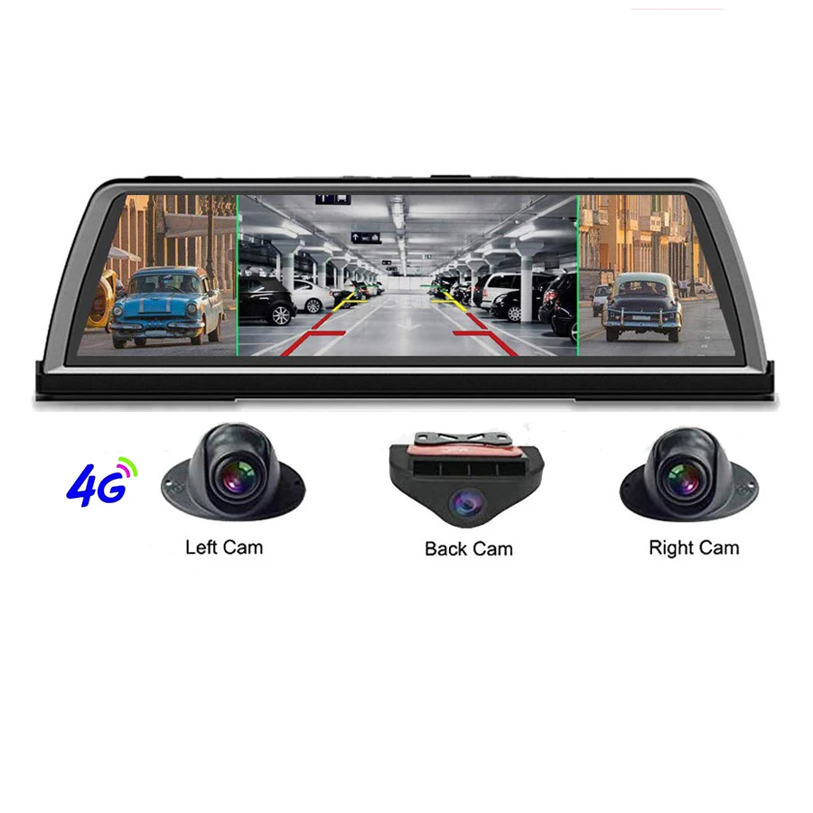 4G WiFi Android ADAS Car DVR Dash Cam 10 inch Full HD 1080P 4 Lens 2GB+32GB Video Recorder with GPS Navigation Vehicle Camera