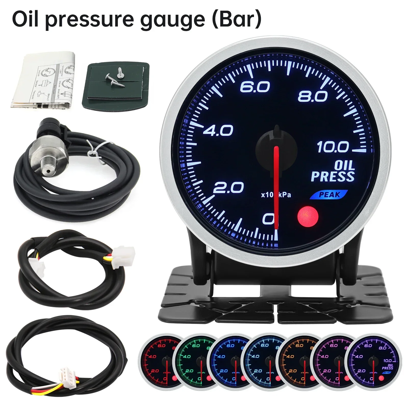 2 Inch 52 MM Rook Lens Gauge Auto Turbo Boost Meter Oliedrukmeter 3Bar 2Bar PSI Turbo Gauge 8 kleuren Backlight Met Elektron - afbeelding 1