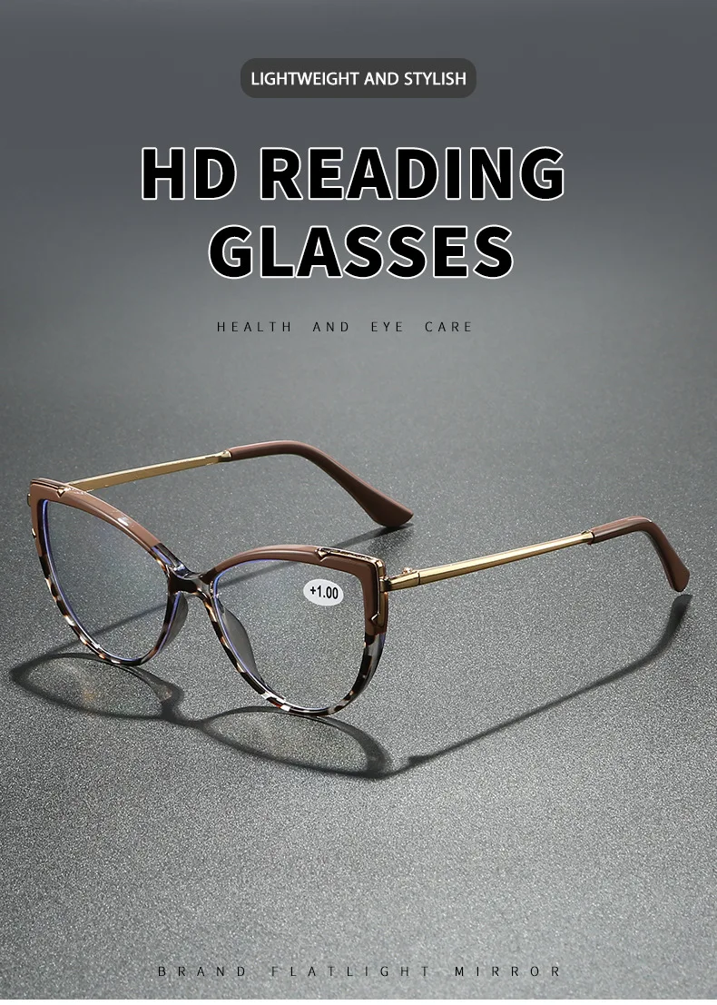 2026 Neue Damen-Lesebrille Hochwertige Blaulichtfilter-Lesebrille Farbblockierende Katzenaugen-Mode Vielseitige Lesebrille – Detail 1