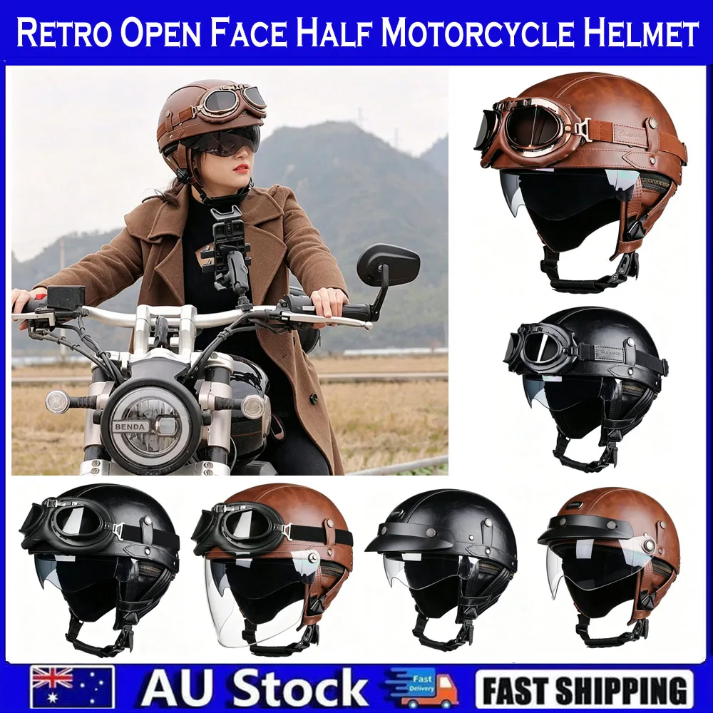 Retro Semi-Open Motorcycle Helmet Cross-Country Motorcycle Accessories Motorcycle Helmet 3/4 Retro Helmet In Winter