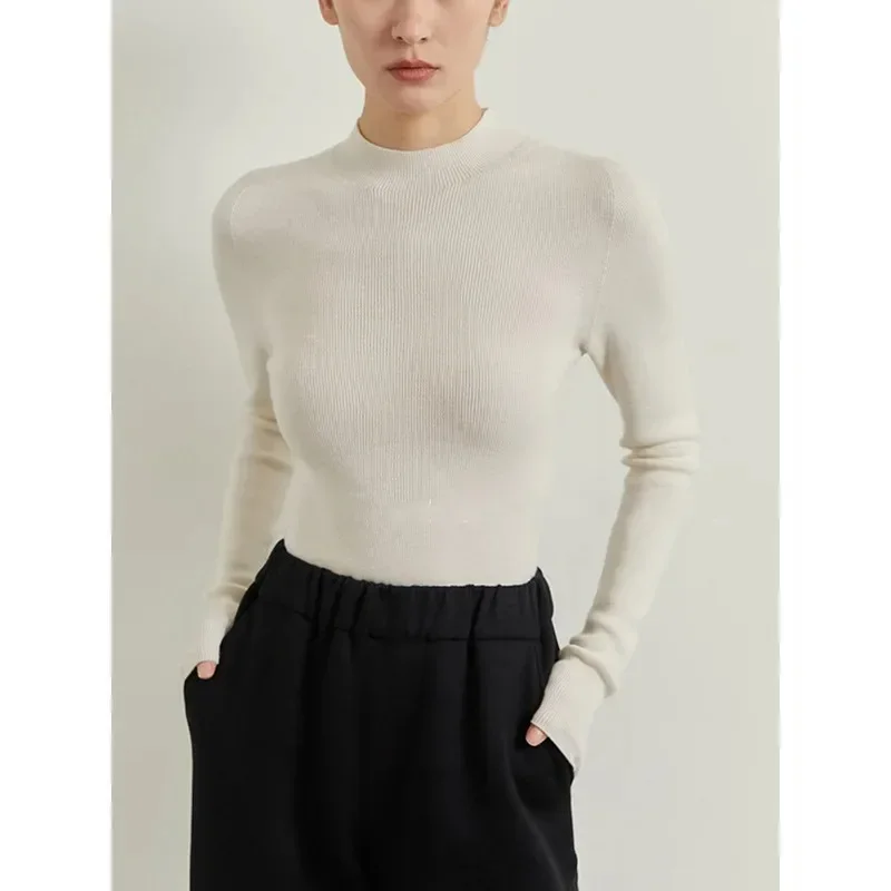 

Women's Seamless Half-High Neck Knitted Bottoming Shirt, Inner Sweater, Slim and Thin, Versatile, Casual Early Fall 2024