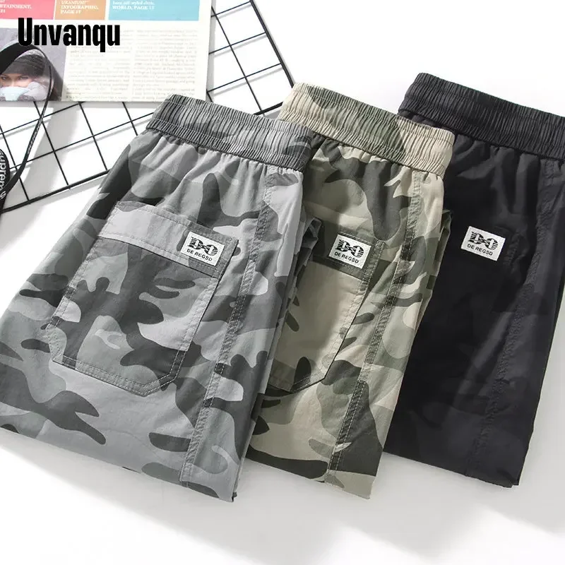 UNVANQU 2023 Y2k Autumn Streetwear Straight Men's Clothing Military Camouflage Ankle Length Harem Casual Cargo Jogger Trousers