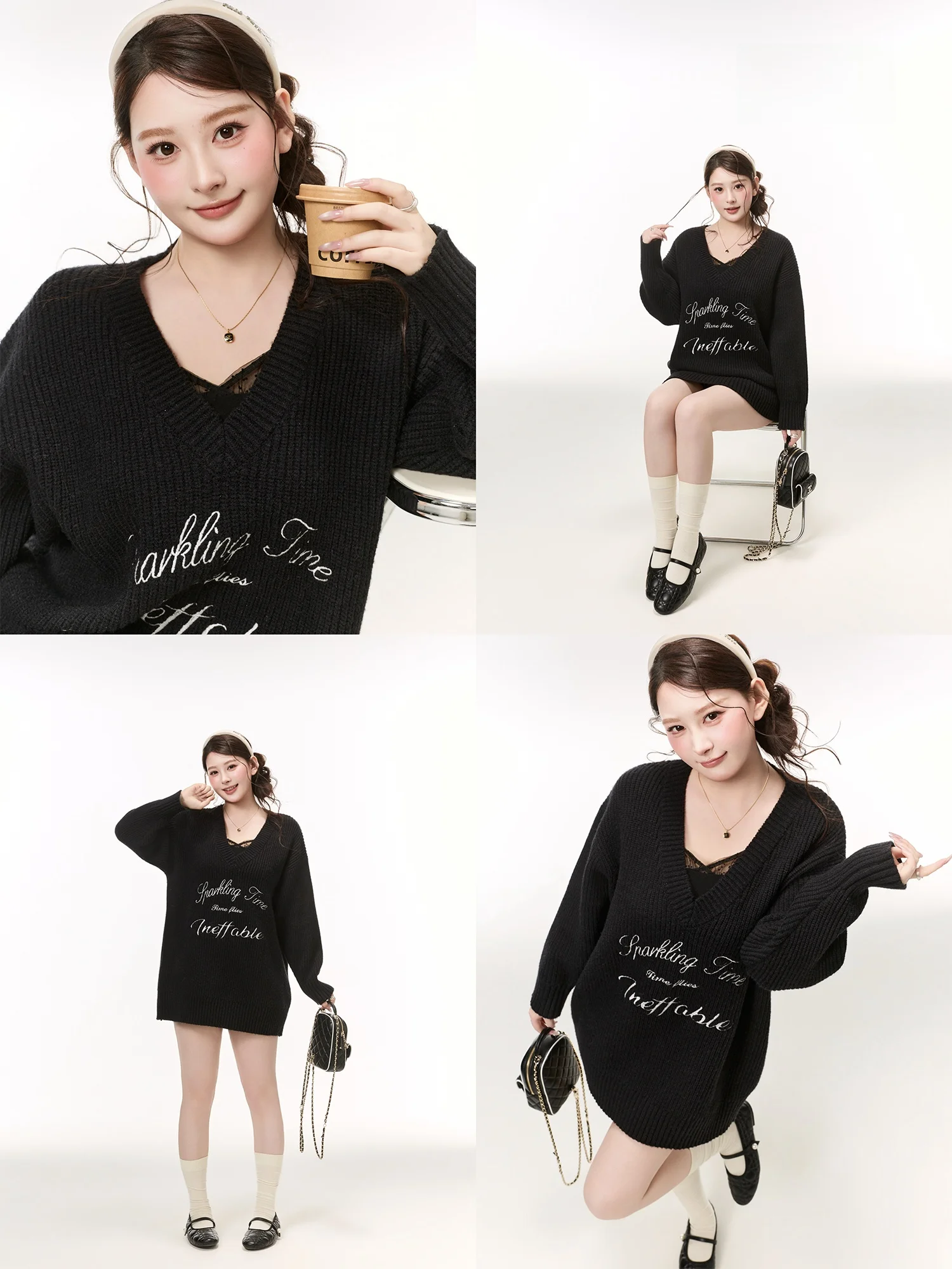 

Теплый вязаный свитер Zhou Bai Zi High Ammage с 3D-вышивкой "Bla Forest Sweater", свободный крой, длинный рукав, средней длины, пальто-кардиган