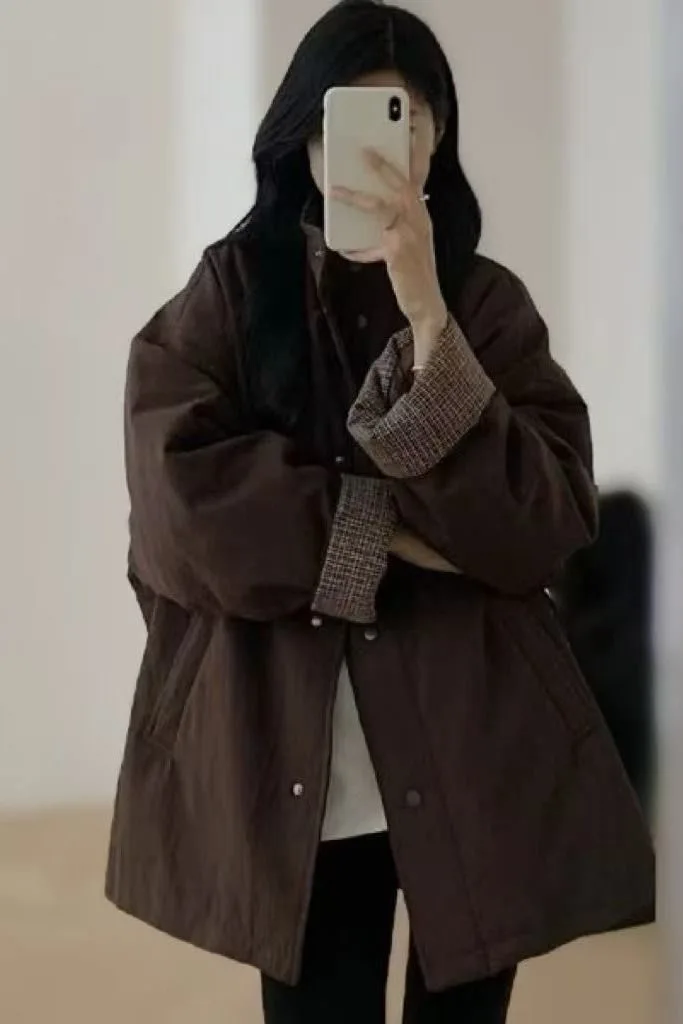 High-End Color Block Cotton Jacket Thickened Warm Casual Stand Collar All-Match Outerwear for Men And Women