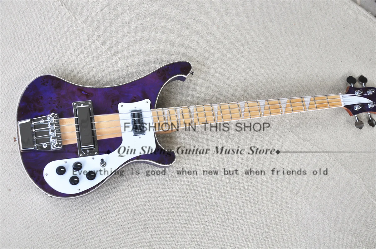 

Violet 4003 Bass 4 Strings Bass Guitar Maple Neck Through Basswood Body Brul Maple Top White Pickguard Chrome Tuners