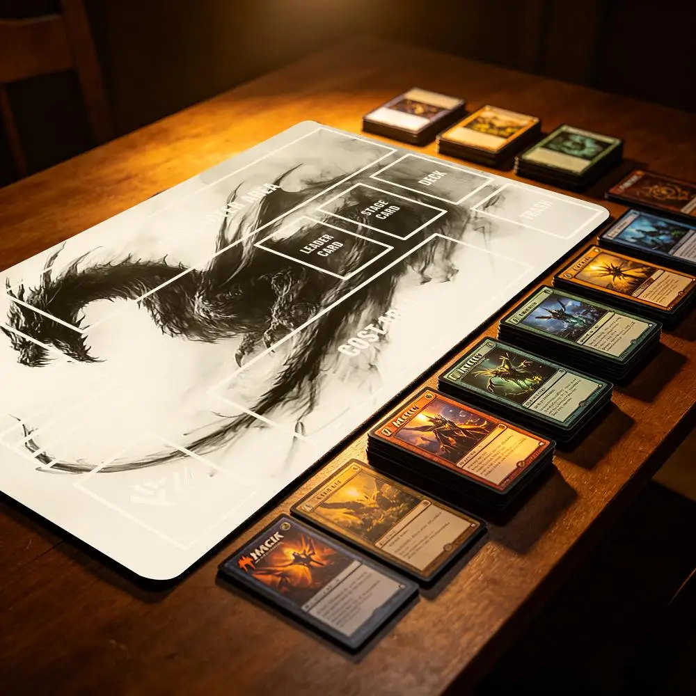 Chinese Ink Wash Black Dragon TCG Playmat With Full Printed Zones Non-Slip Rubber Table Mat for One Piece OPCG Trading Card Game