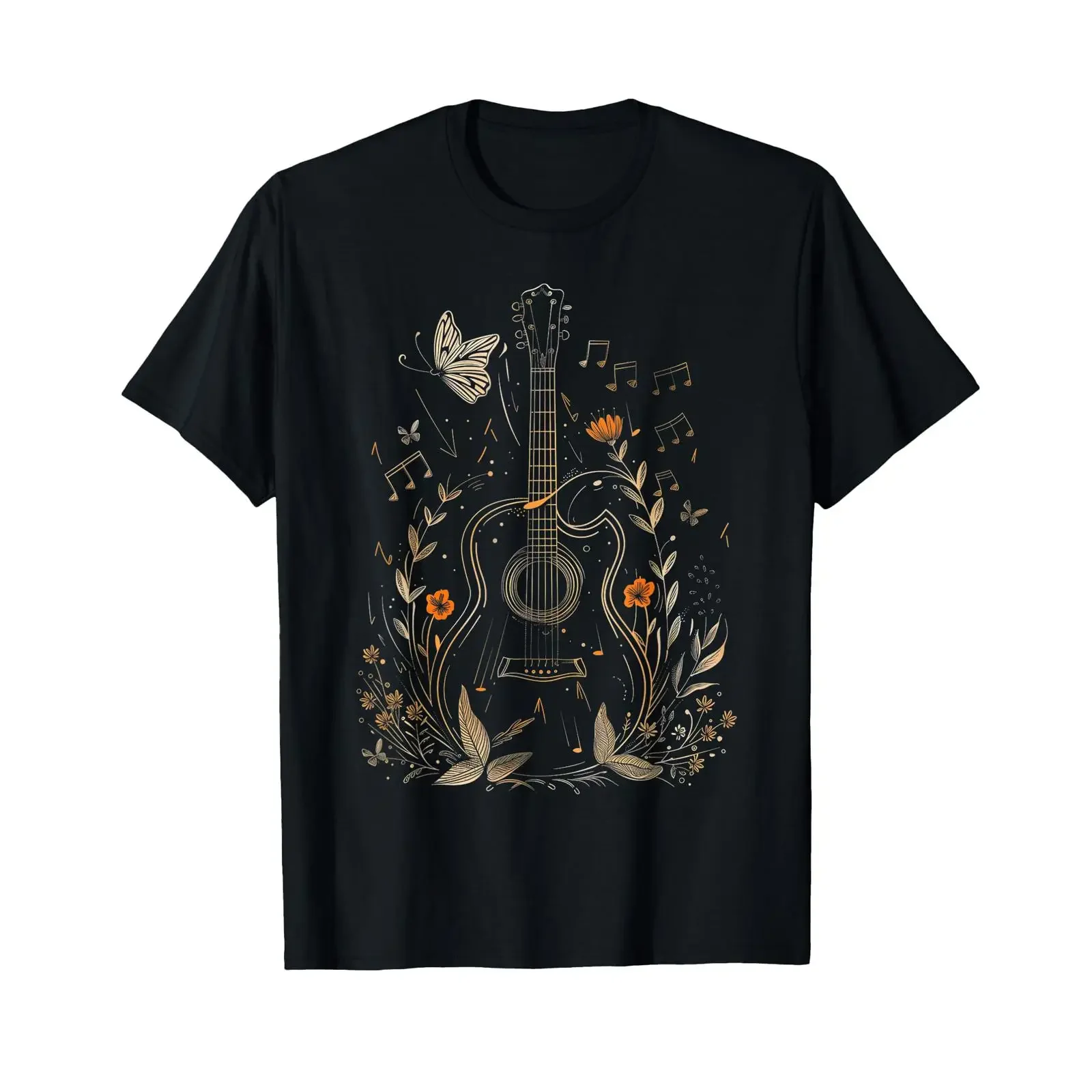 Guitar Player Acoustic Flowers Floral Art Guitarist T Shirt vintage Washed Comfortable Soft Stretched Slightly streetwear