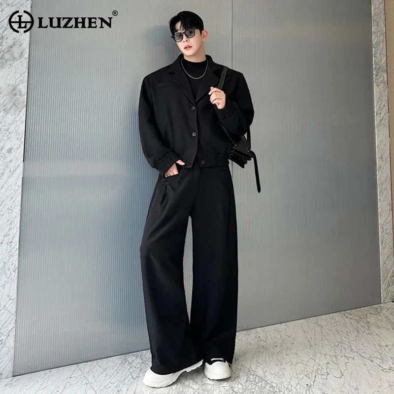 LUZHEN Spring Blazer Neck Casual Jacket Men's Fashion 2026 Street Loose Straight Casual Pants Wide Leg New Two-piece Sets JY8243