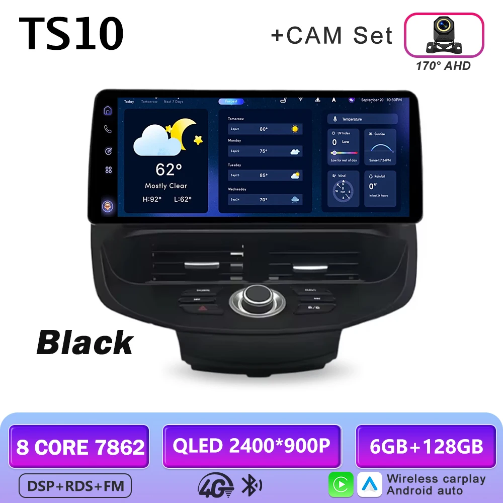 12,3 inch autoradio GPS draadloze Carplay QLED scherm voor Ford Fiesta MK6 MK7 2009-2016 LHD RHD Android multimediaspeler