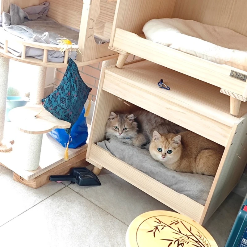 

Solid Wood Pet Bed - Elevated Cat House with Storage, Waterproof Dog Bed for Indoor/Outdoor, Multi-Functional Pet Furniture