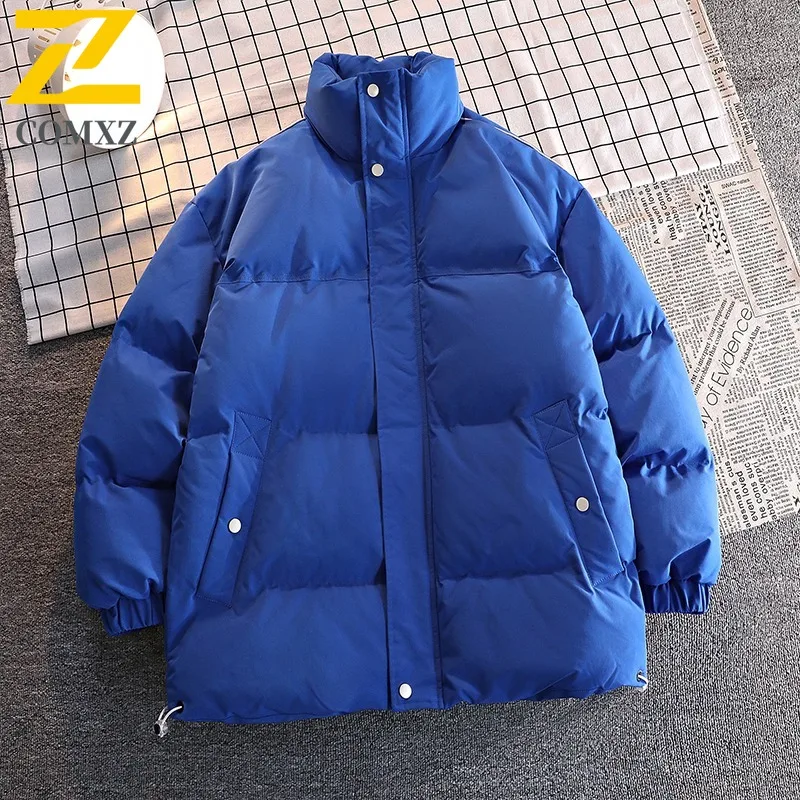 COMXZ Men Autumn Winter Ins Hong Kong Style Trendy Brand Cotton-Padded Down Jacket Loose Fit Plus Size Bread Stand Collar  Coat