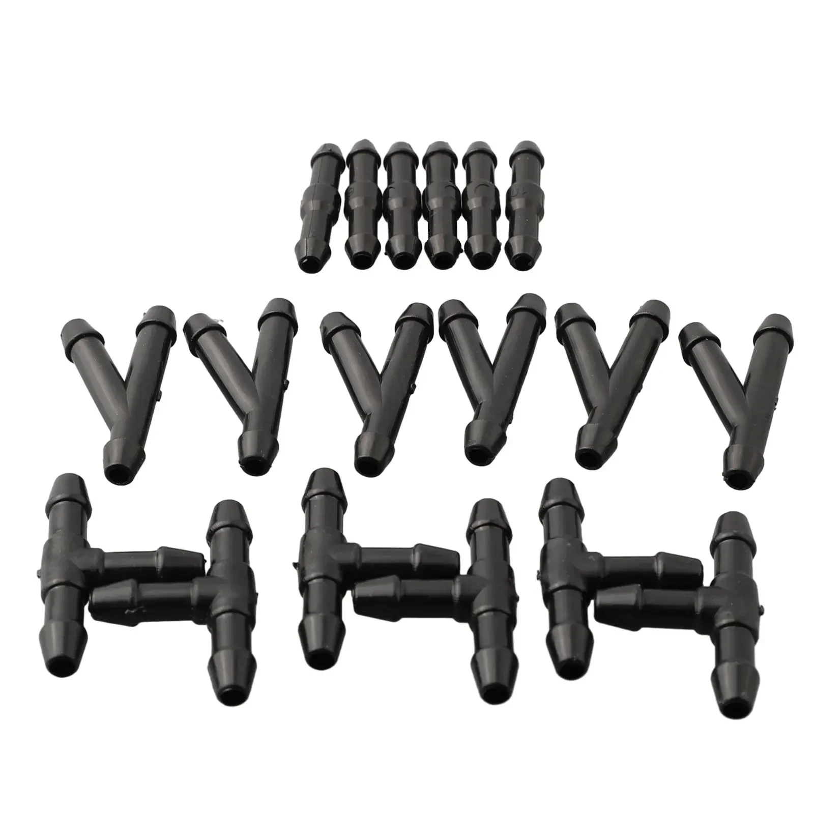 18pcs Splitter Fittings Black T/Y/I Type Washer Hose Connector Windshield New Practical Kit Hot ，Portable Aktisch