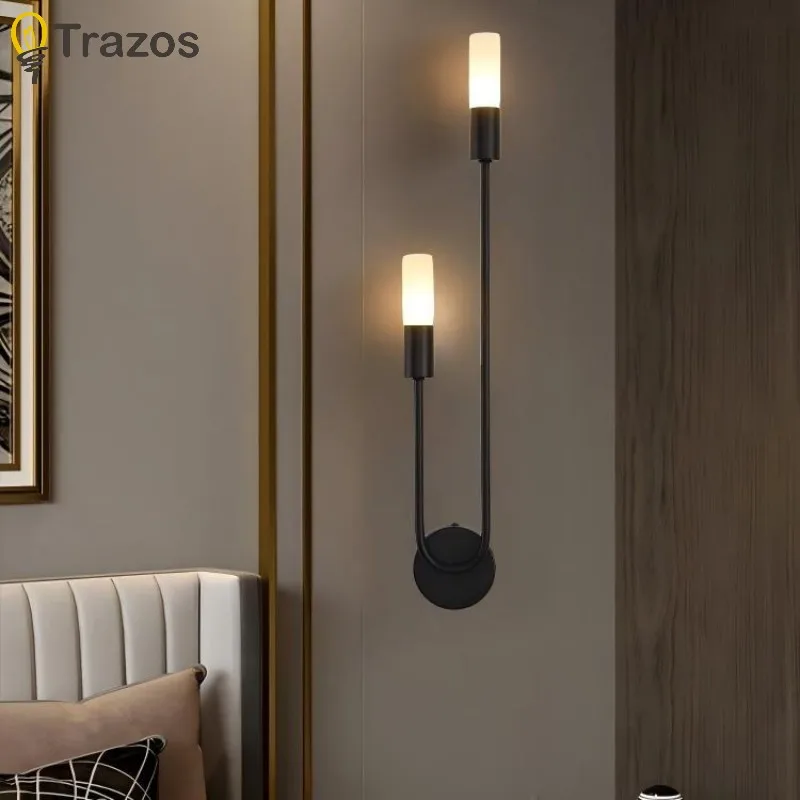 Modern Simple LED Wall Lamp Gold Black Nordic Long Wall Lamp Living Room Bedroom Hallway Corridor Background Interior Decoration