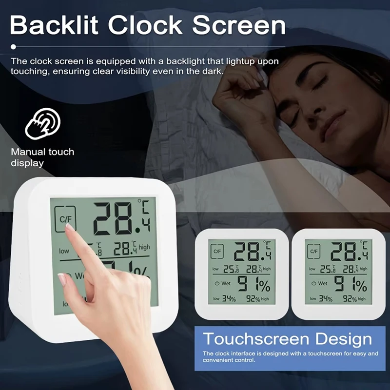 Higrotermógrafo Digital de A21I-LCD, reloj de mesa multifuncional para interiores con pantalla Dual, medidor de humedad y temperatura