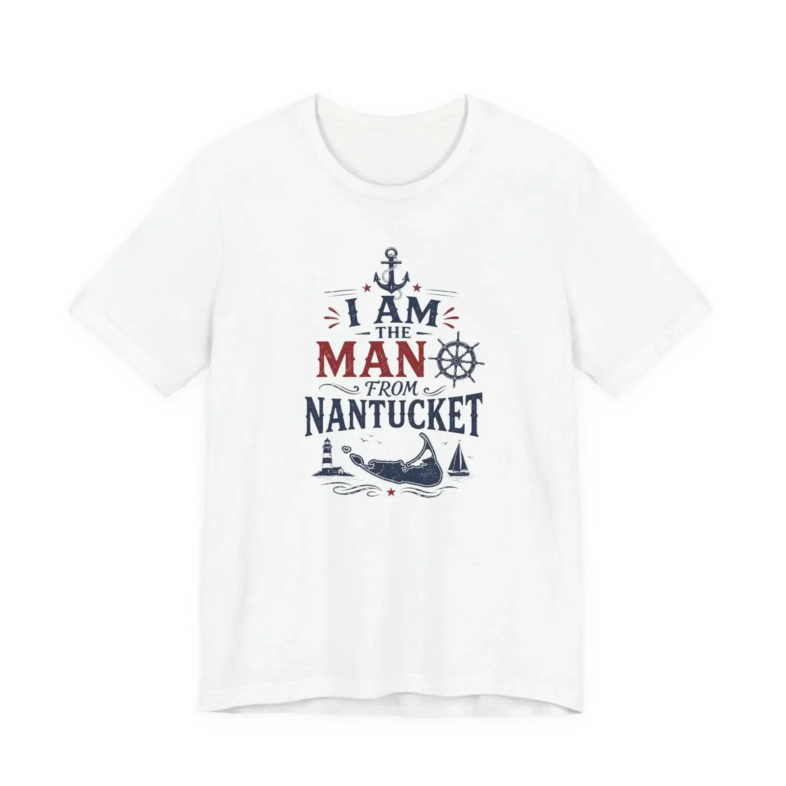 I Am The Man From Nantucket T Shirt Nautical Whale Anchor Lighthouse Design vintage Washed fashion Breathable graphic Casual