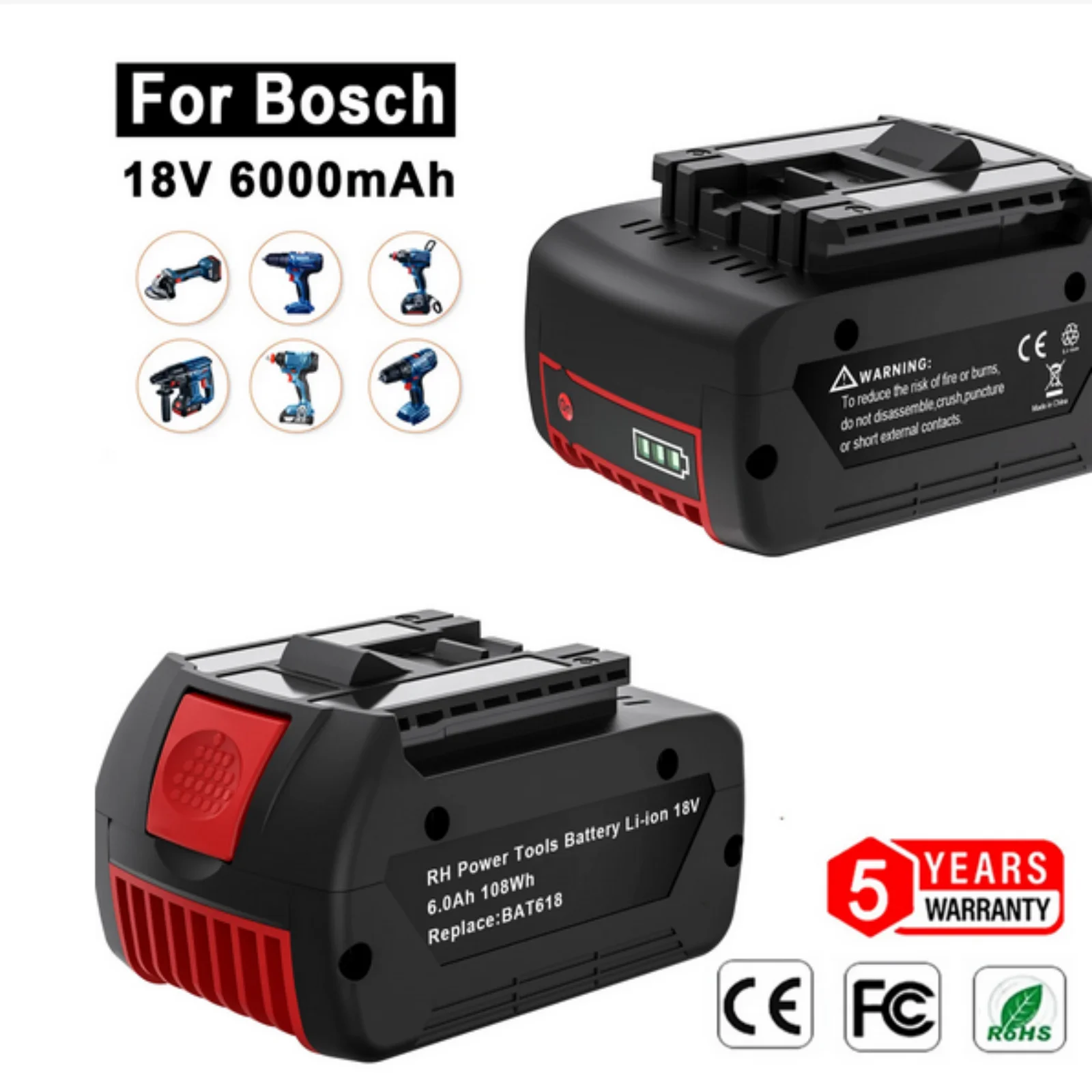 

Оригинальный аккумулятор 18 В для Bosch, 6,0 Ач, литий-ионная аккумуляторная батарея для электрической дрели Bosch BAT609 BAT609G BAT618 BAT618G BAT614