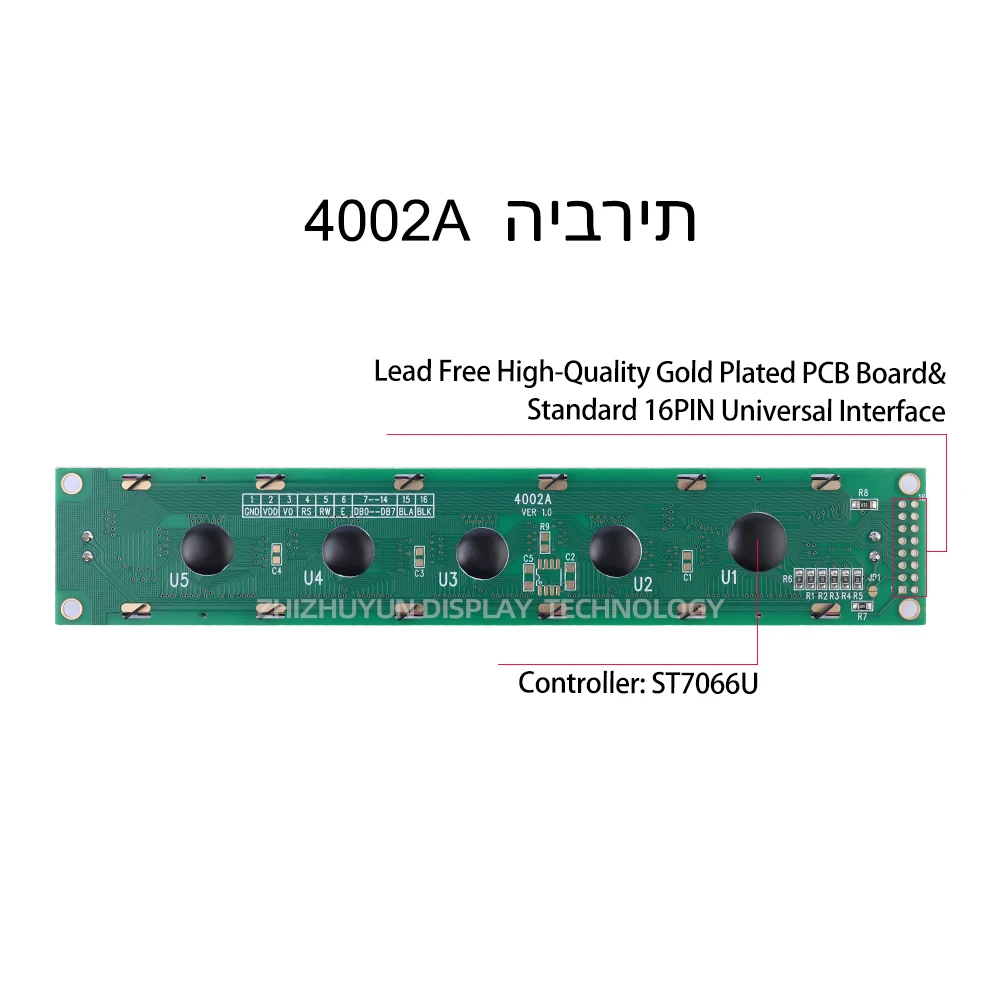 شاشة LCD وحدة تحكم بالضوء الأخضر ، LCD4002A ، العبري ، ST7066U ، يدعم V, 5V ، مزود الطاقة