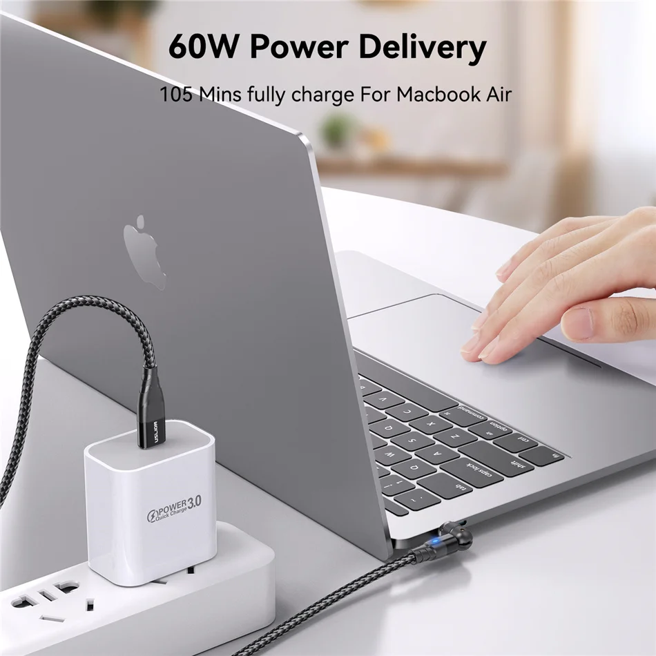 USLION-Cable magnético PD de 60W y 5A, carga rápida QC 4,0 para Huawei tipo C a tipo C, Cable cargador de datos de rotación 540 para MacBook