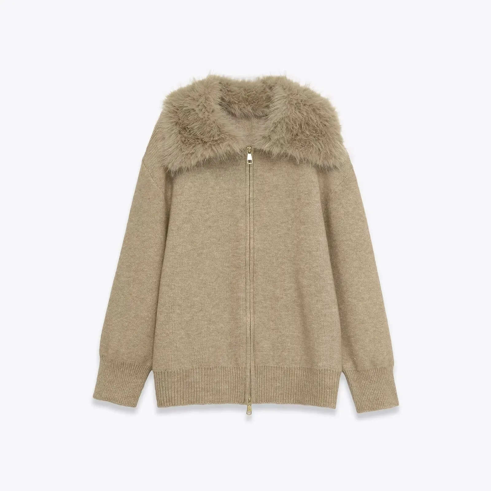

2025 autumn and winter European and American style cross-border women's clothing faux fur effect lapel jacket sweater top
