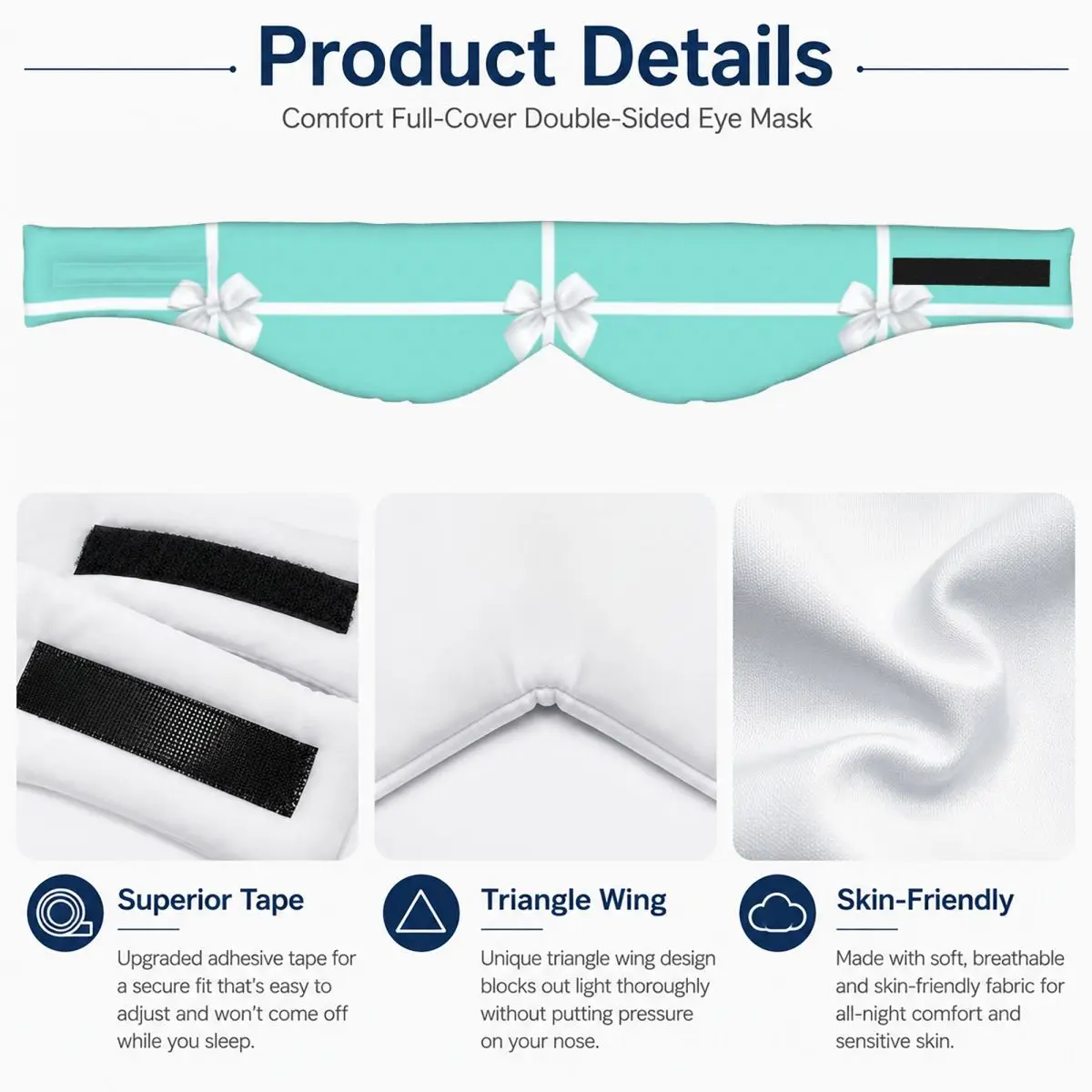 Turquoise Gift Box White Bow sleep mask Light Blocking Portable Eye Cover for Girls Boys Travel Party Gift Eyeshade eyepatch view 4