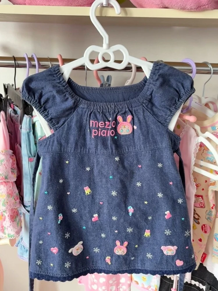 

Новая модная японская летняя джинсовая футболка Vinateg с круглым вырезом и короткими рукавами Y2k 2000-х годов, одежда в стиле панк для девочек, милые топы в консервативном стиле