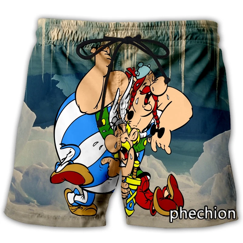 Phechion Baru Pria/Wanita Kartun Asterix dan Obelix 3D Dicetak Celana Pendek Kasual Mode Streetwear Pria Longgar Celana Pendek Olahraga A53