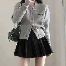 Grey z dzianiny w stylu Casual sweter damski podstawowy długi sweter z rękawem topy koreańska moda elegancki sweter czysty kolor 2023 jesienny projekt