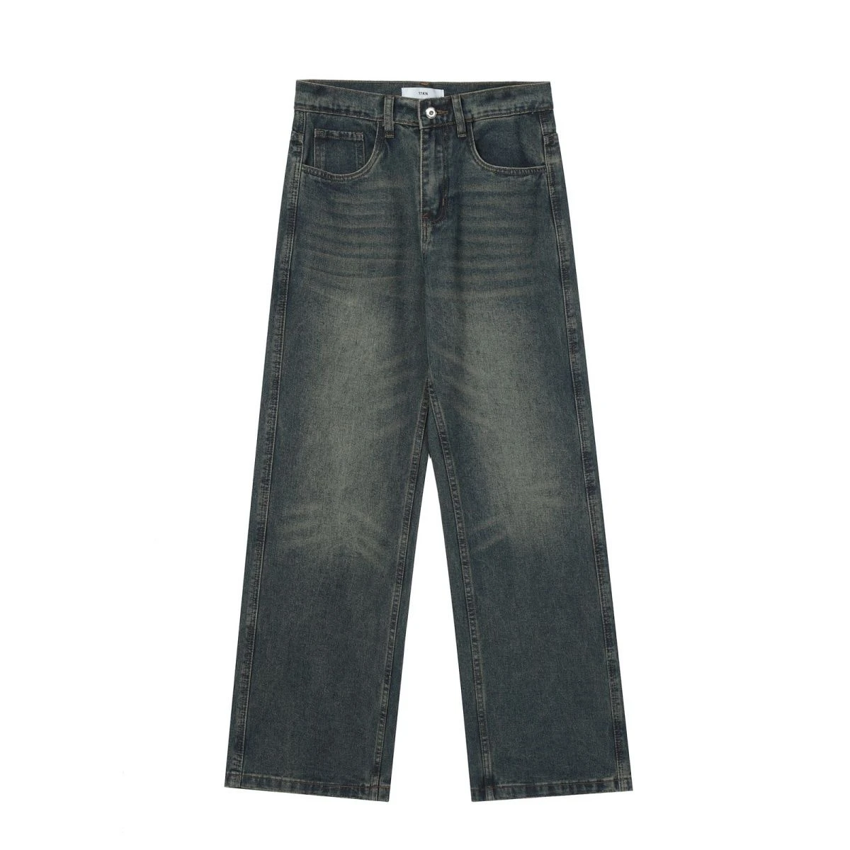 Retro American Waed Wide Leg Jeans Men Women Casual Loose Long Trousers Youth Trendy Brand Color Blo Floor-Length Jeans