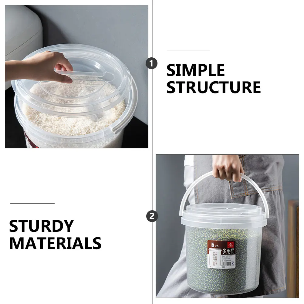 

5L Bug Proof Moisture Resistant Sealed Bucket Transparent Plastic Container Kitchen Storage Coarse Cereals Rice Box Food Holder