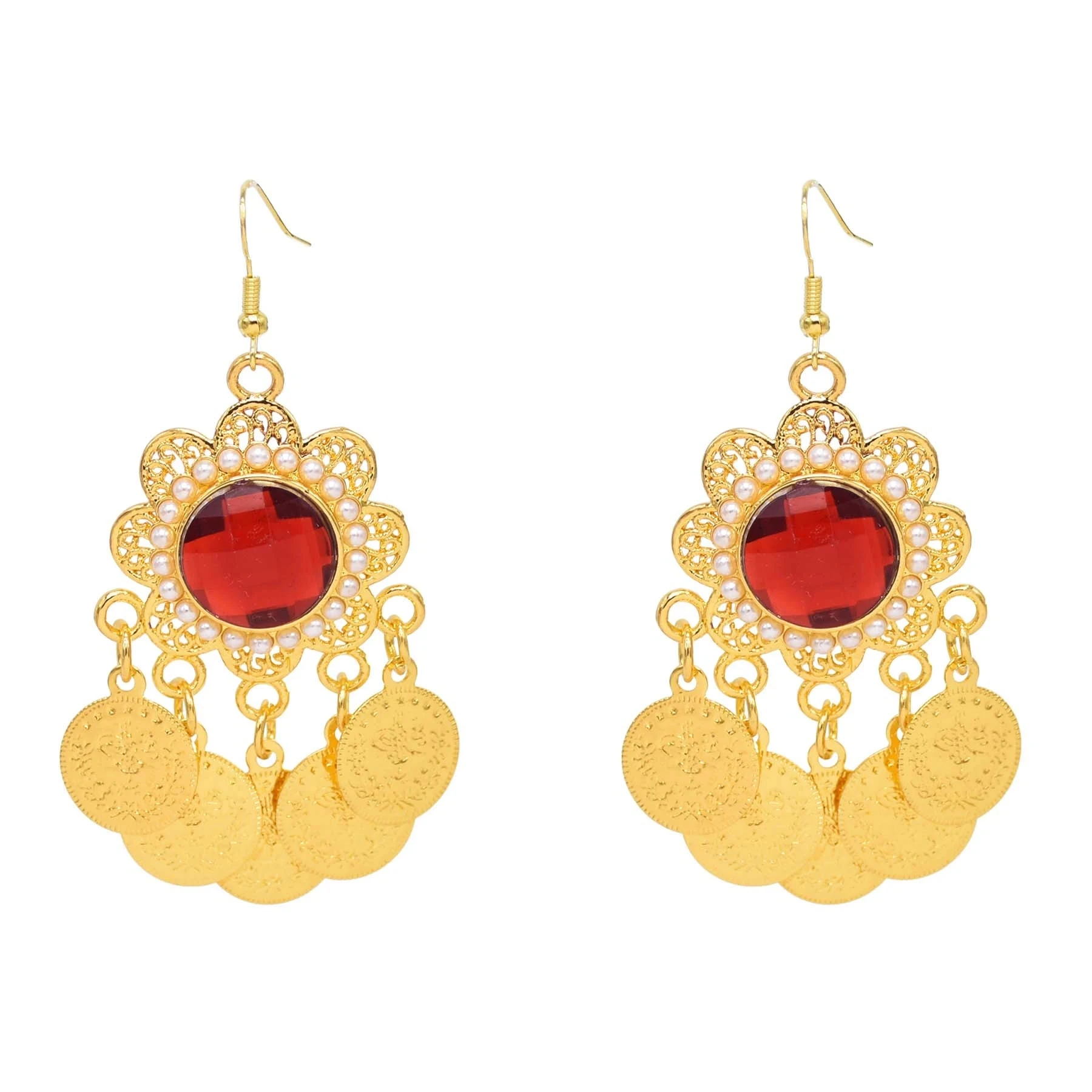 Gold Coin Tassel Earrings for Women