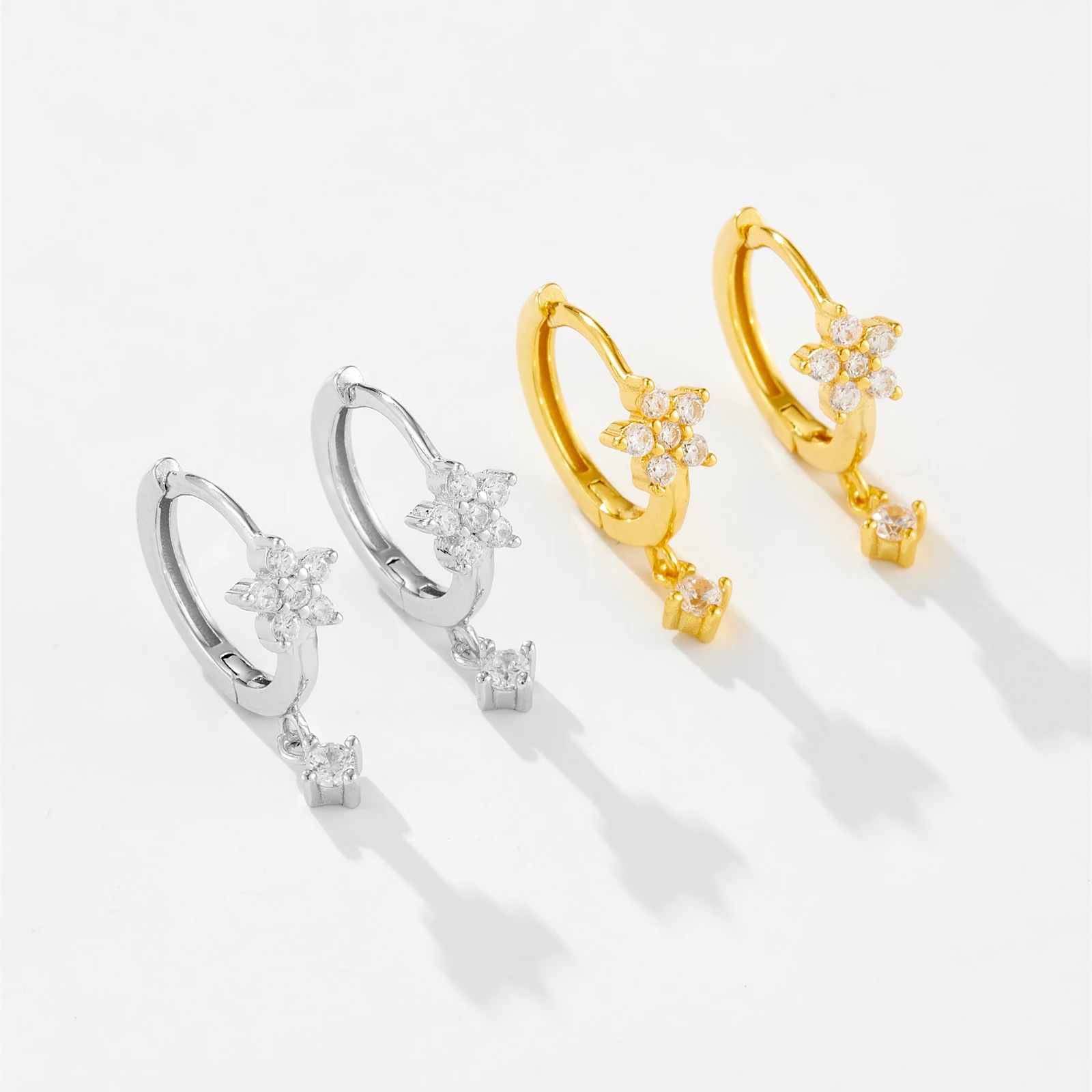 ANDYWEN 925 Sterling Silver Gold Rainbow CZ Flower Drop Earring Women Fine Jewelry Piercing Clips Jewels Round CZ Colorful Loops