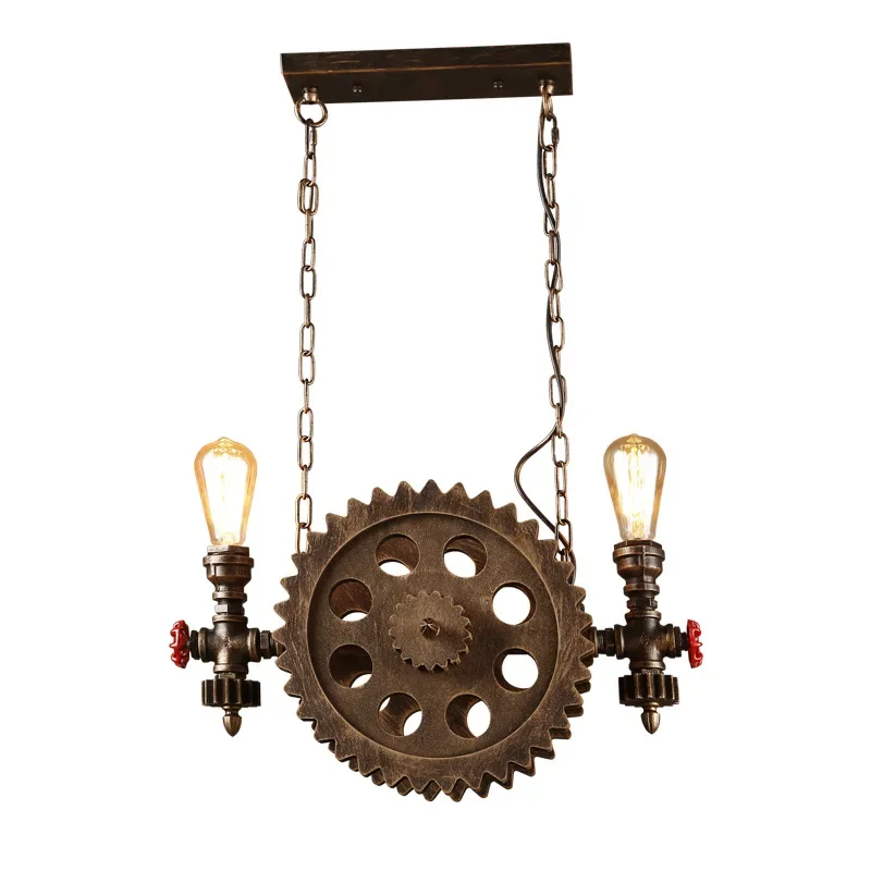 Industrial style restaurant bar counter gear chandelier, American retro nostalgic cafe staircase corridor bar loft lamp