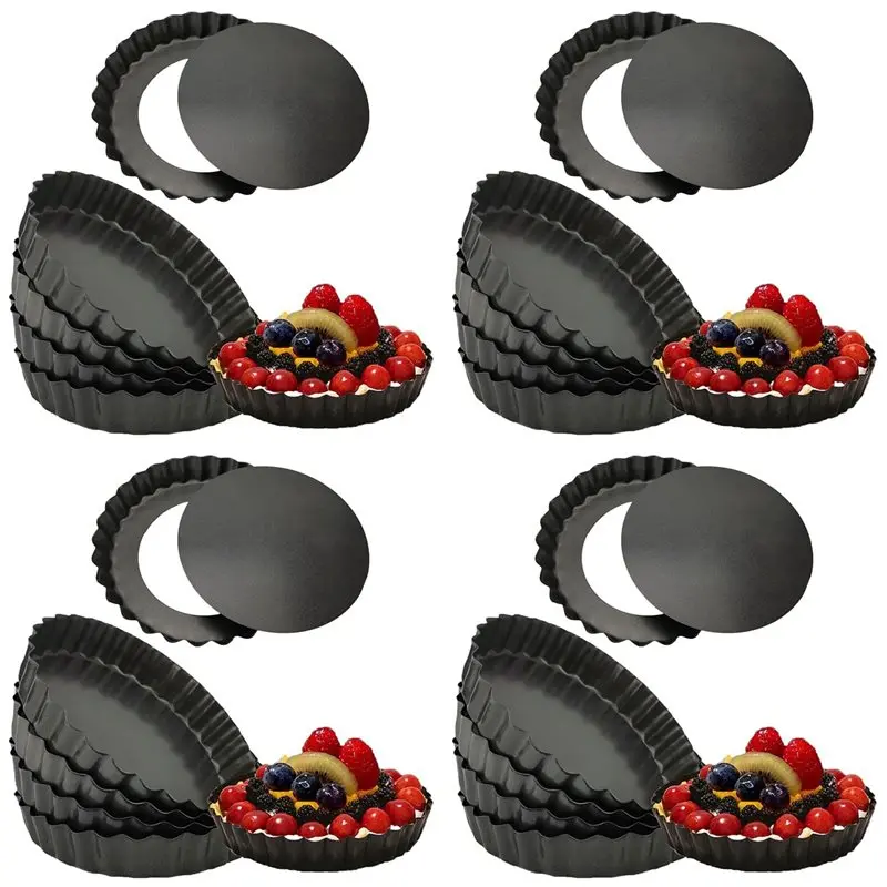 

ABVG-24 Pack 5 Inch Mini Tart Pans With Removable Bottom Round Nonstick Quiche Pan, Heavy Duty Fluted Side Pie Tart Molds
