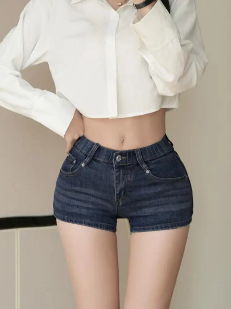 

Korean Retro Women's Black White Denim Elegant Versatile Slim Mini Shorts Summer Blue High Waist Jean Short Pant Streetwear Chic