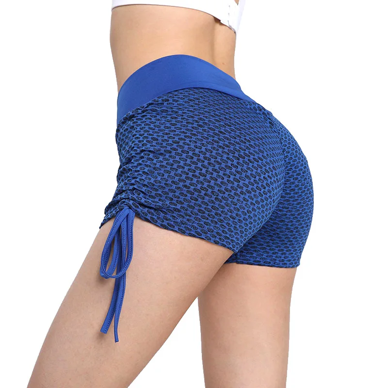 Honeycomb Drawstring Yoga Pants Peach Buttocks, High Waist Jacquard Sports Shorts, Buttocks Lifting Fitness Pants for Women