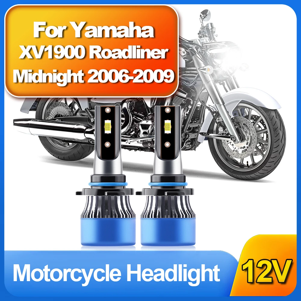 For Yamaha XV1900 Roadliner Midnight 2006-2009 LED Headlight Kit 110W High Power 9006 Bulbs 15000LM CSP 3570 Turbo Headlamps 12V