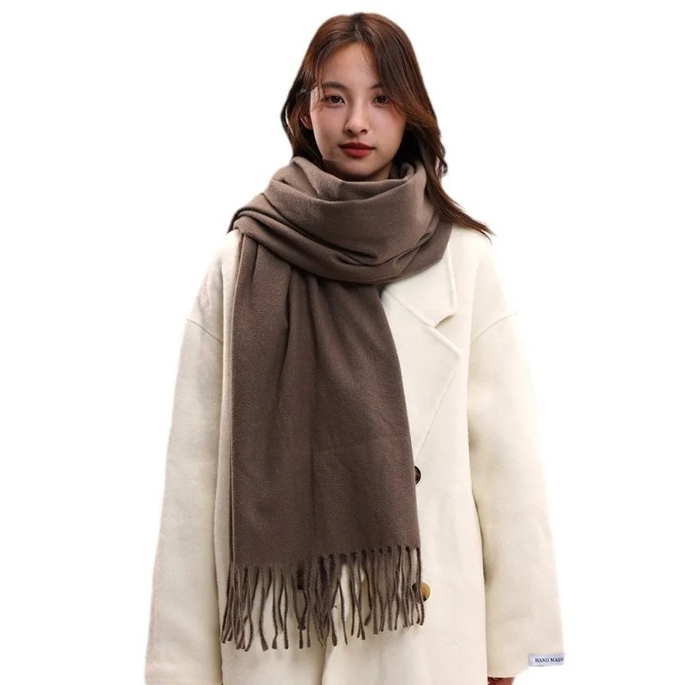 

Simple Tassel Imitation Cashmere Scarf Thickened Windproof Long Wool Scarf Warm Solid Color Winter Neckerchief Girls