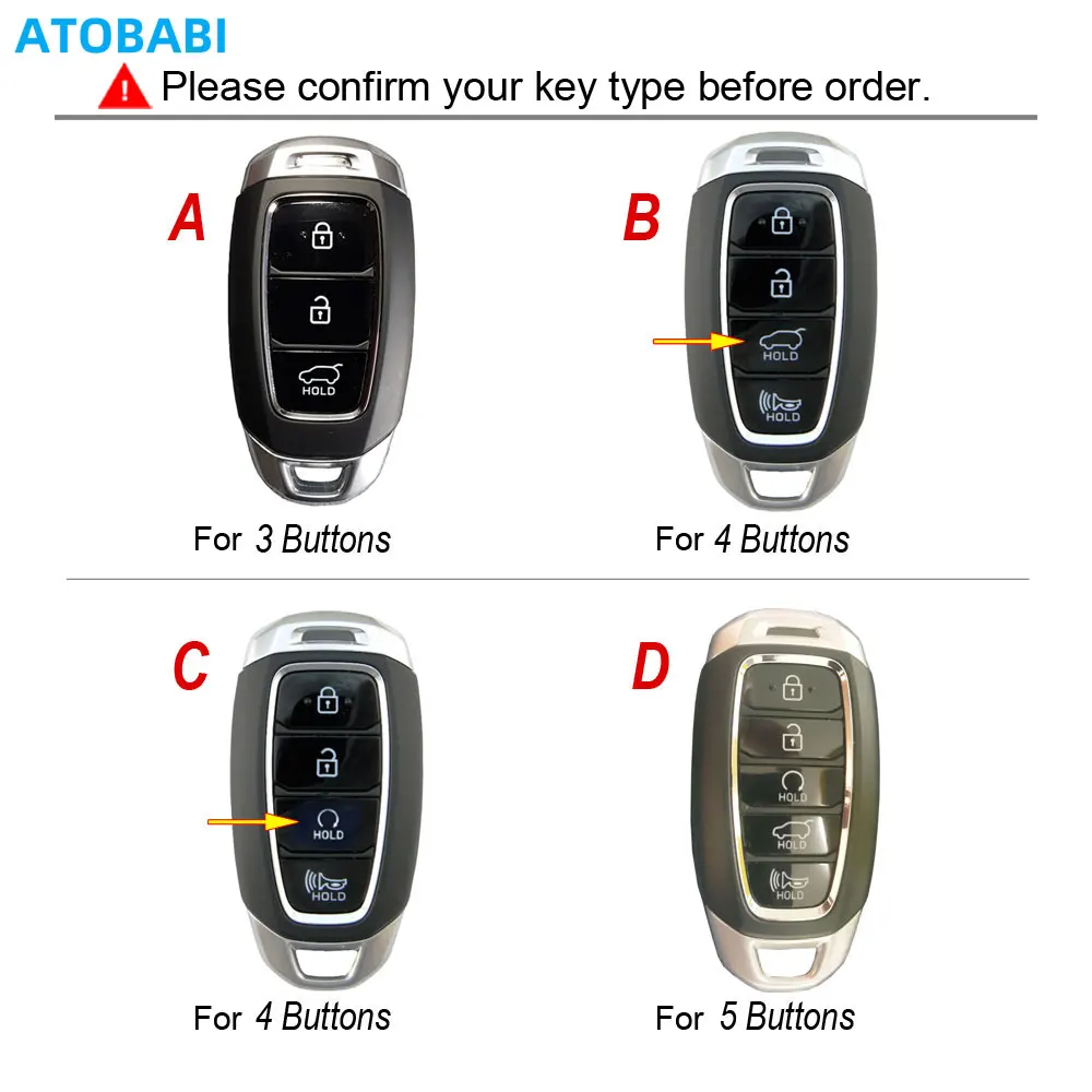 Leather Car Key Case For Hyundai Kona 2018 2019 Santa Fe TM 4 Buttons Smart Prox Keyless Remote Key Fob Cover Keychain Protector