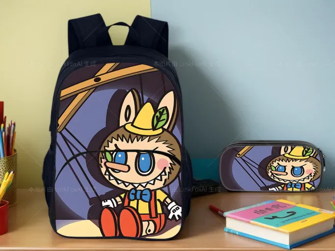 

NEW Labubu 2 in 1 Cartoon Backpack and Pencil Box Set,Classic Canvas Daypack Big Backpack for Elementary Kids