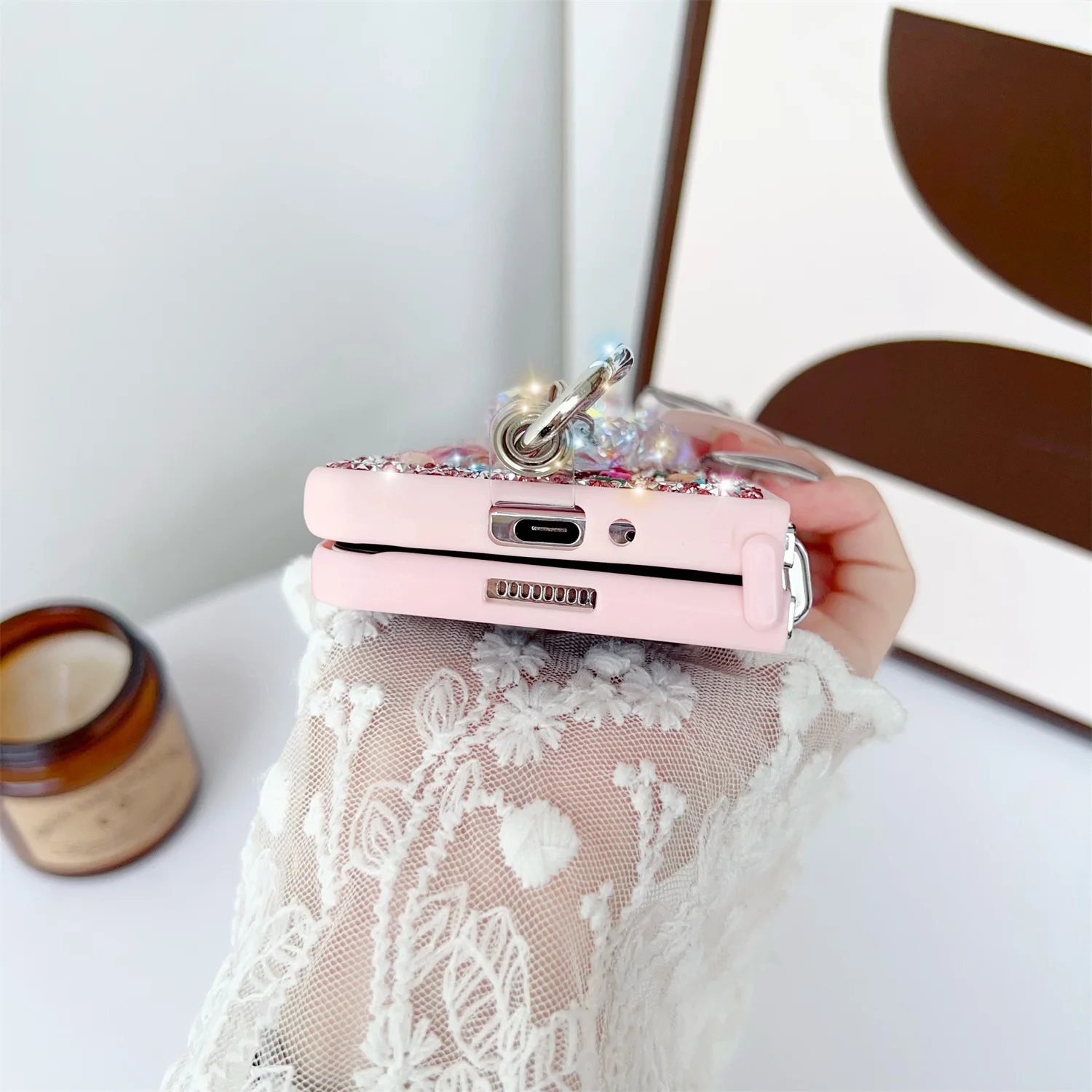 Bling Full Diamond Glitter Case For Samsung Galaxy Z Fold 6 5 4 3 Fold5 3D Colorful Gem Butterfly Shockproof Armor Cover Strap