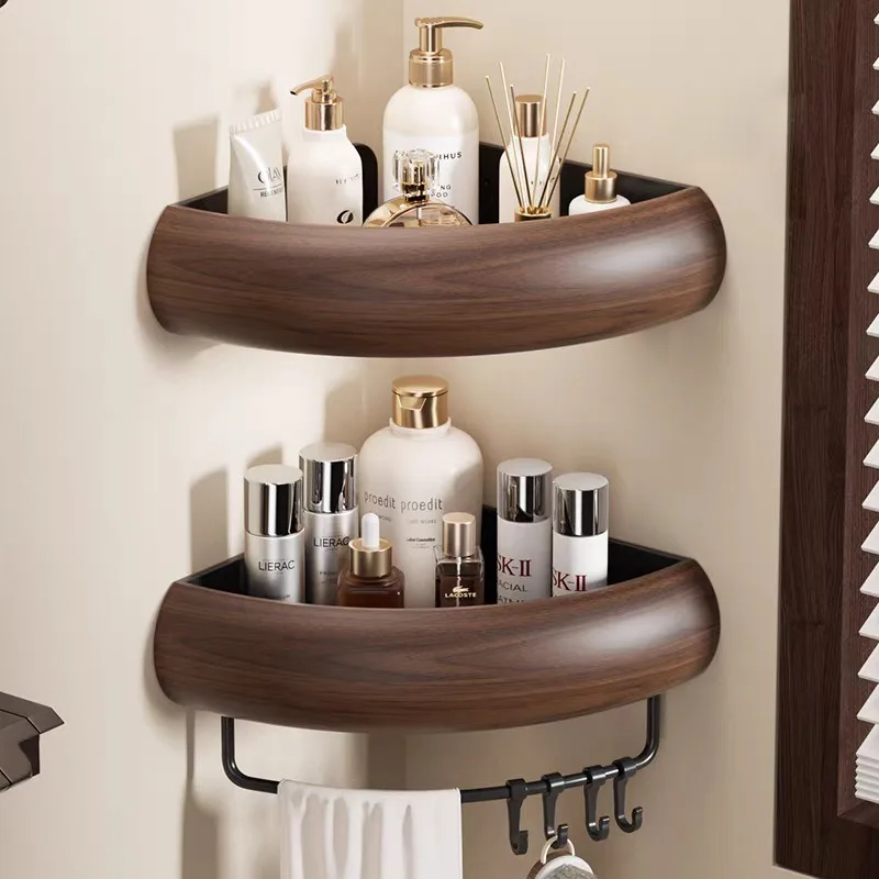 Walnut pattern bathroom triangle rack bathroom shelf without punching
