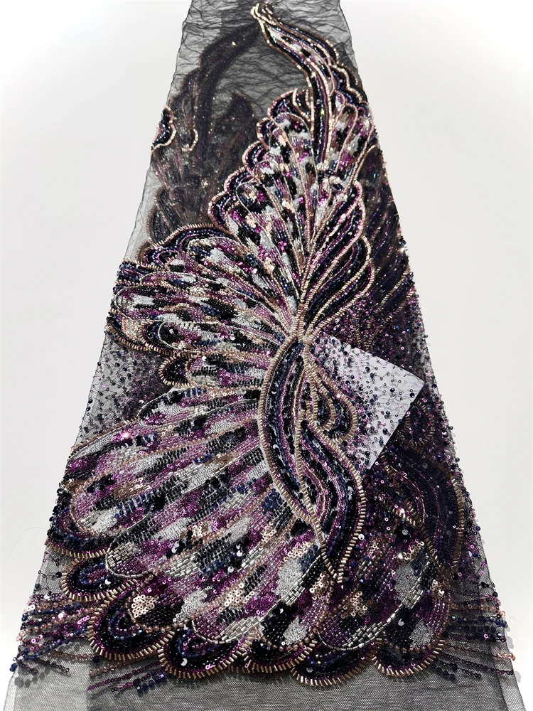 

2025, высокое качество, роскошная вышивка, кружевная ткань с бисером, африканская нигерийская французская кружевная ткань с блестками для шитья свадебного платья