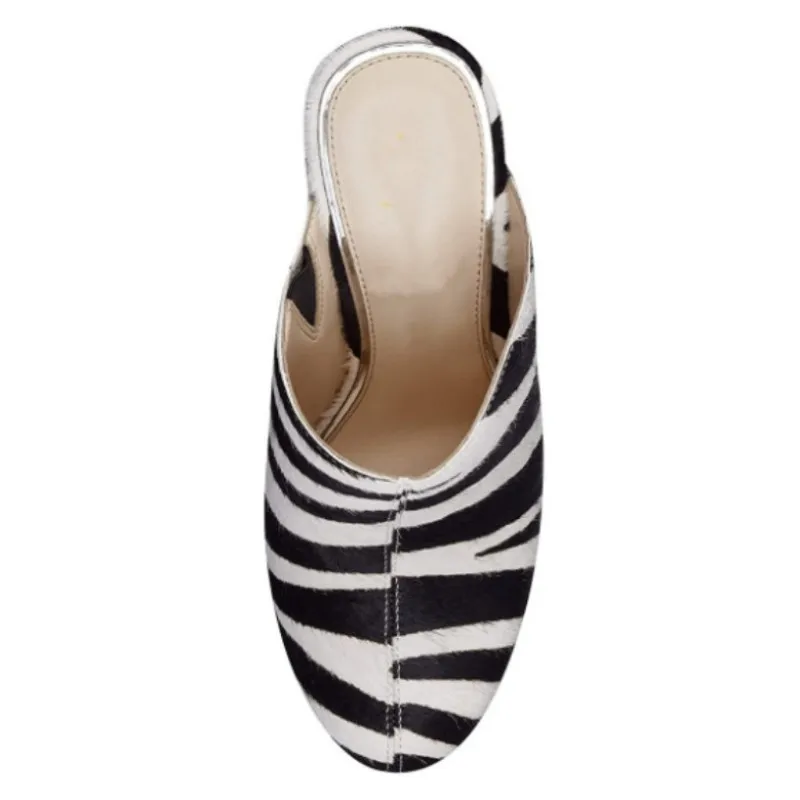 شباشب نسائية مثيرة بكعب عالٍ من SHOFOO. شبشب زيبرا مخطط (أسود). ارتفاع الكعب حوالي 15 سم. شباشب مغلقة من الأمام. 34-46 #4