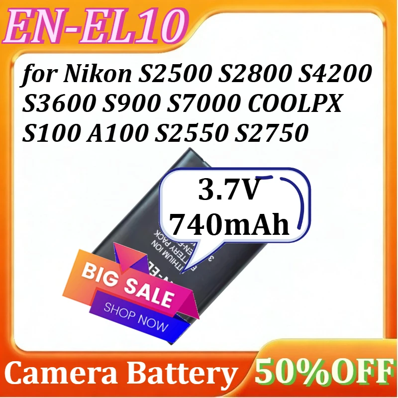

EN-EL10 Camera Battery for Nikon S2500 S2800 S4200 S3600 S900 S7000 COOLPX S100 A100 S2550 S2750 Digital Battery 3.7V 740mAh