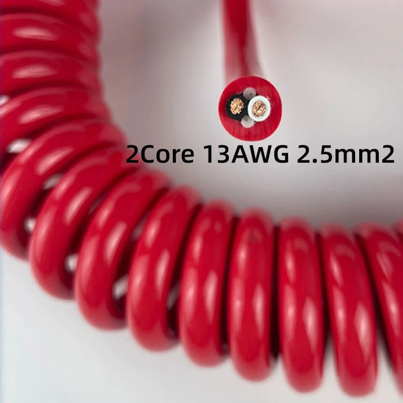 2 3Core Red Spring Spiral Cable Telescopic 13AWG Wire 2.5mm2 Stretch 1to 10Meters Stretchable Shrinkable Cable