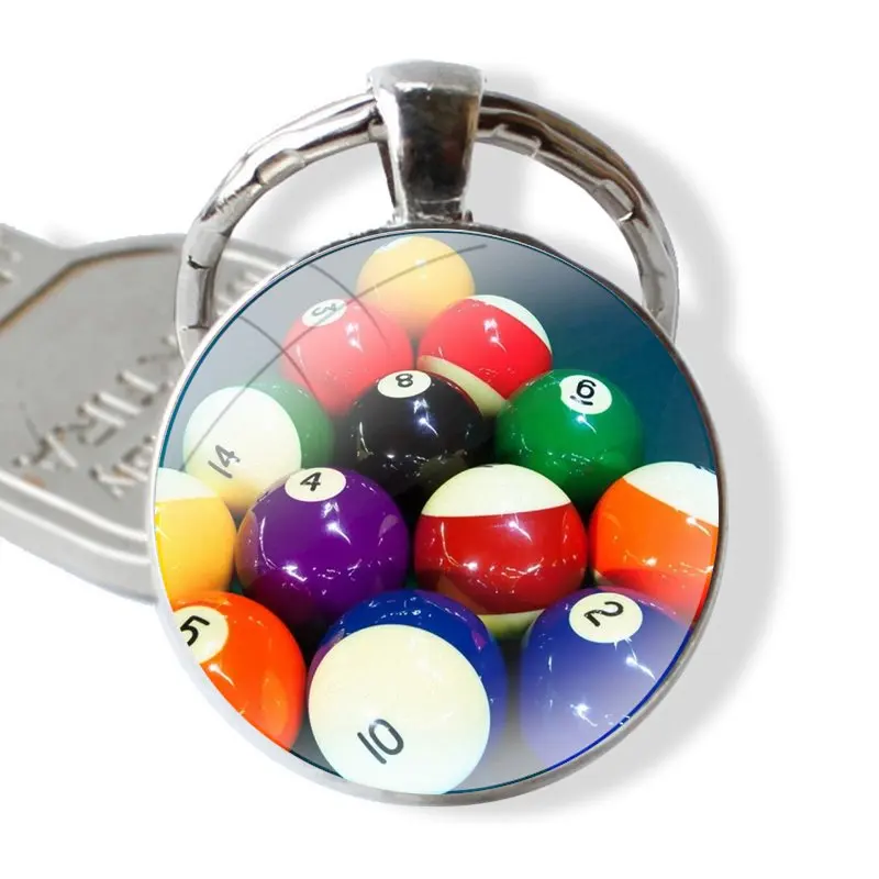 Keychain Handmade Glass Cabochon Key Ring Holder Pendant Key Chains Billiards Ball Snooker